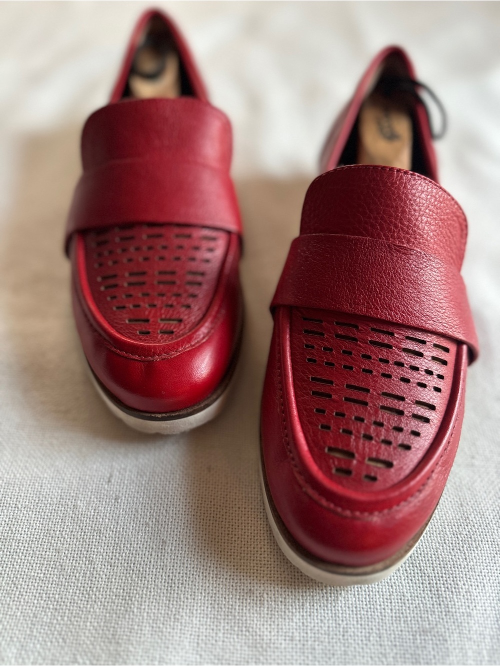EARTH Masio Red Perforated Leather Slip On Penny Loafers Women's | 9